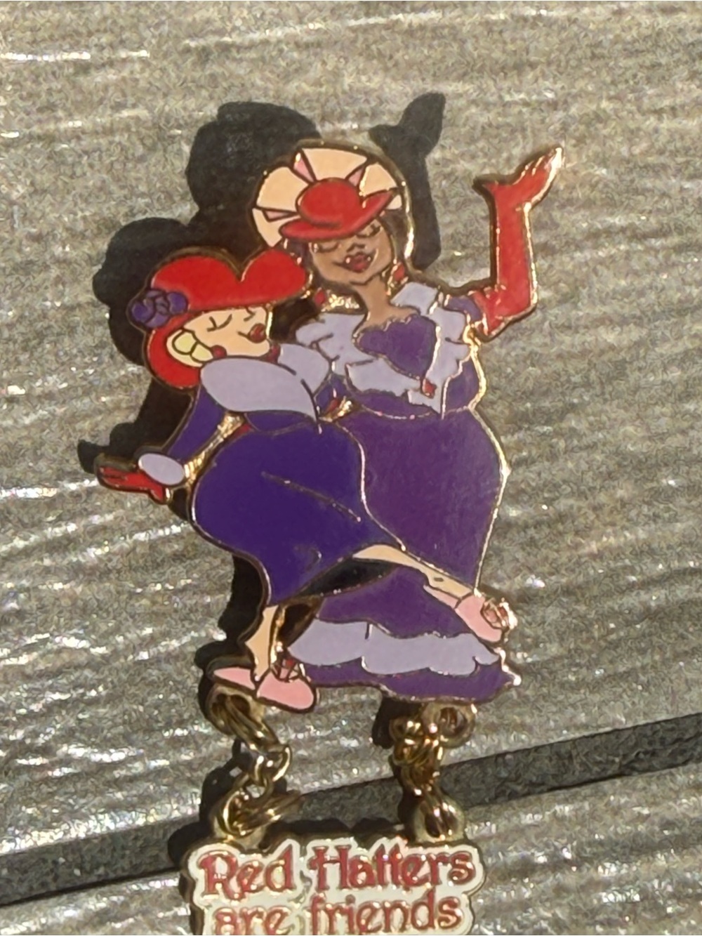 NWT Red Hatter Enamel Charm Pin in Purple and Red